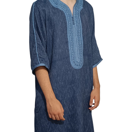 Razi Thobes Moroccan Embroidered Thobe – Dark Blue