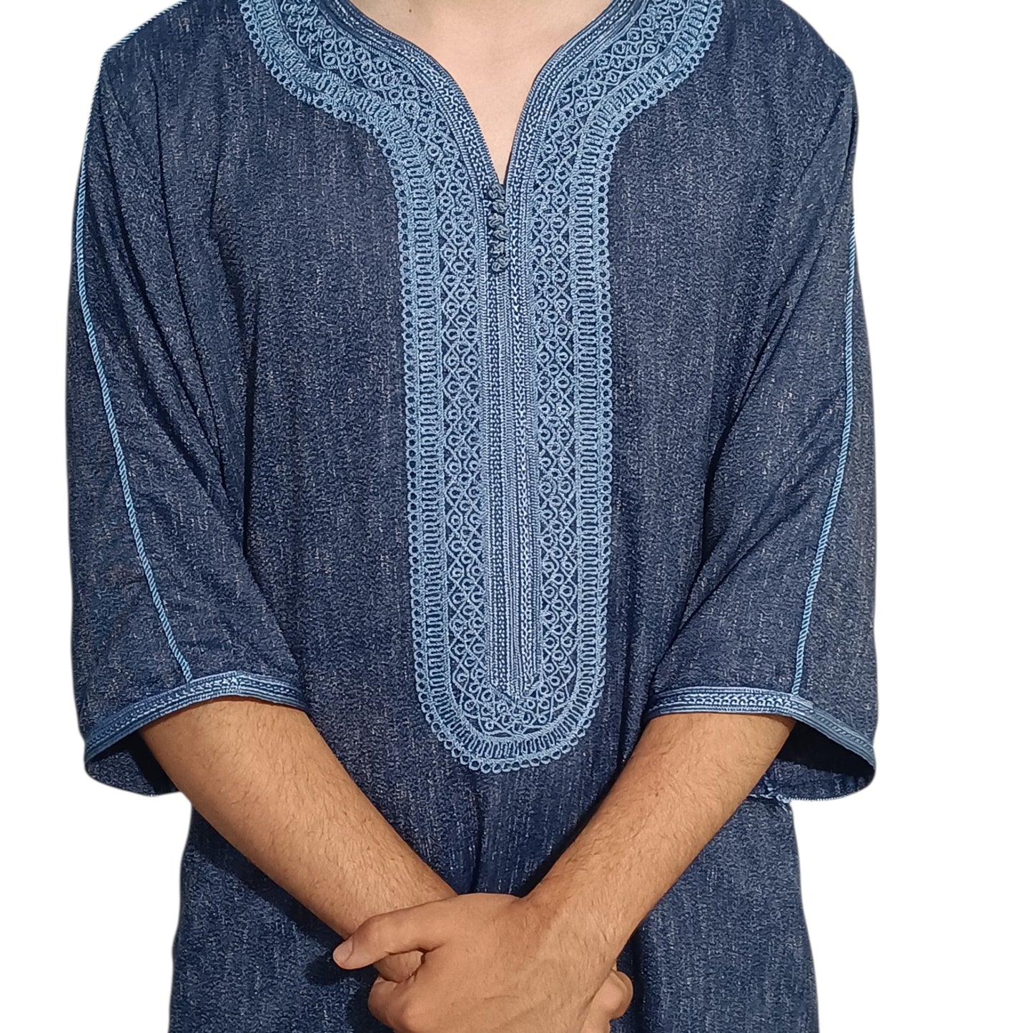 Razi Thobes Moroccan Embroidered Thobe – Dark Blue