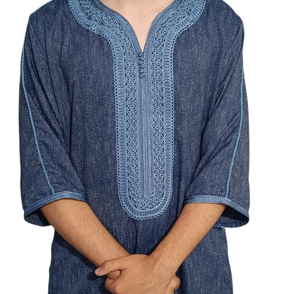 Razi Thobes Moroccan Embroidered Thobe – Dark Blue