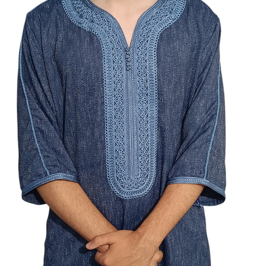 Razi Thobes Moroccan Embroidered Thobe – Dark Blue