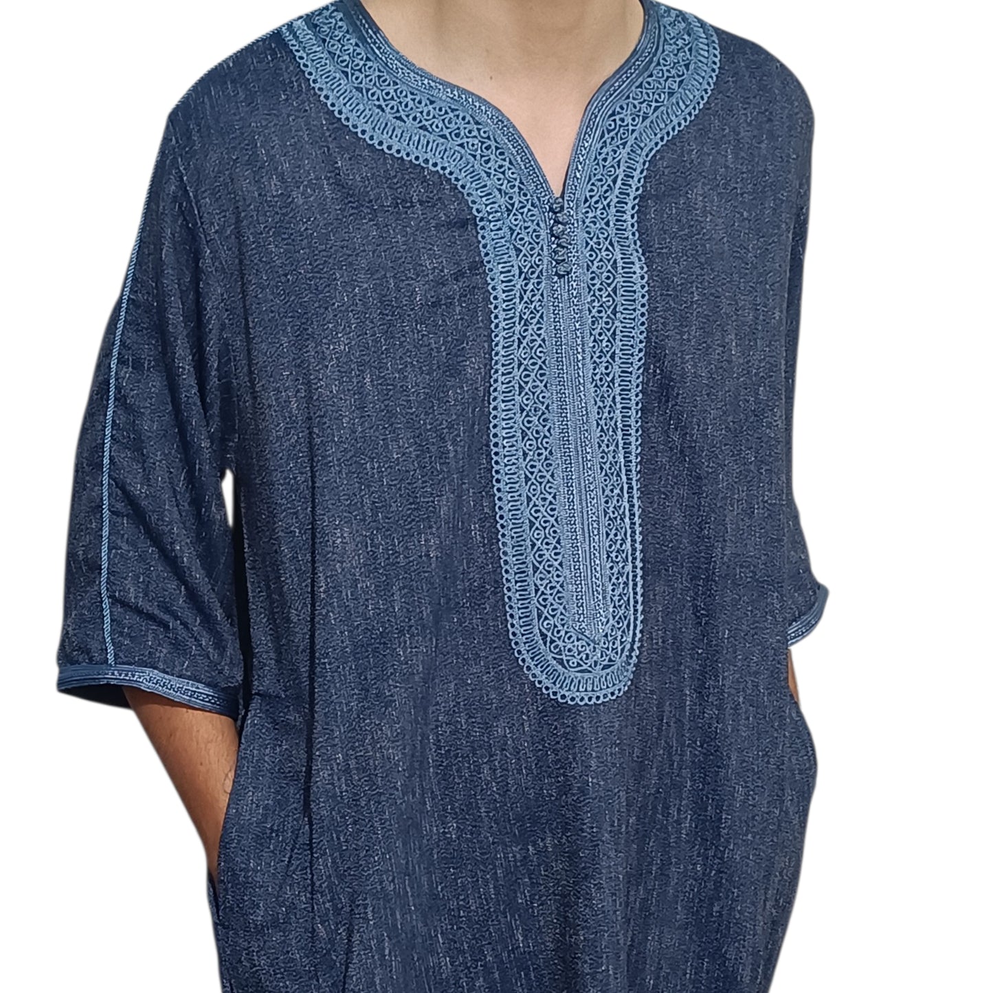 Razi Thobes Moroccan Embroidered Thobe – Dark Blue