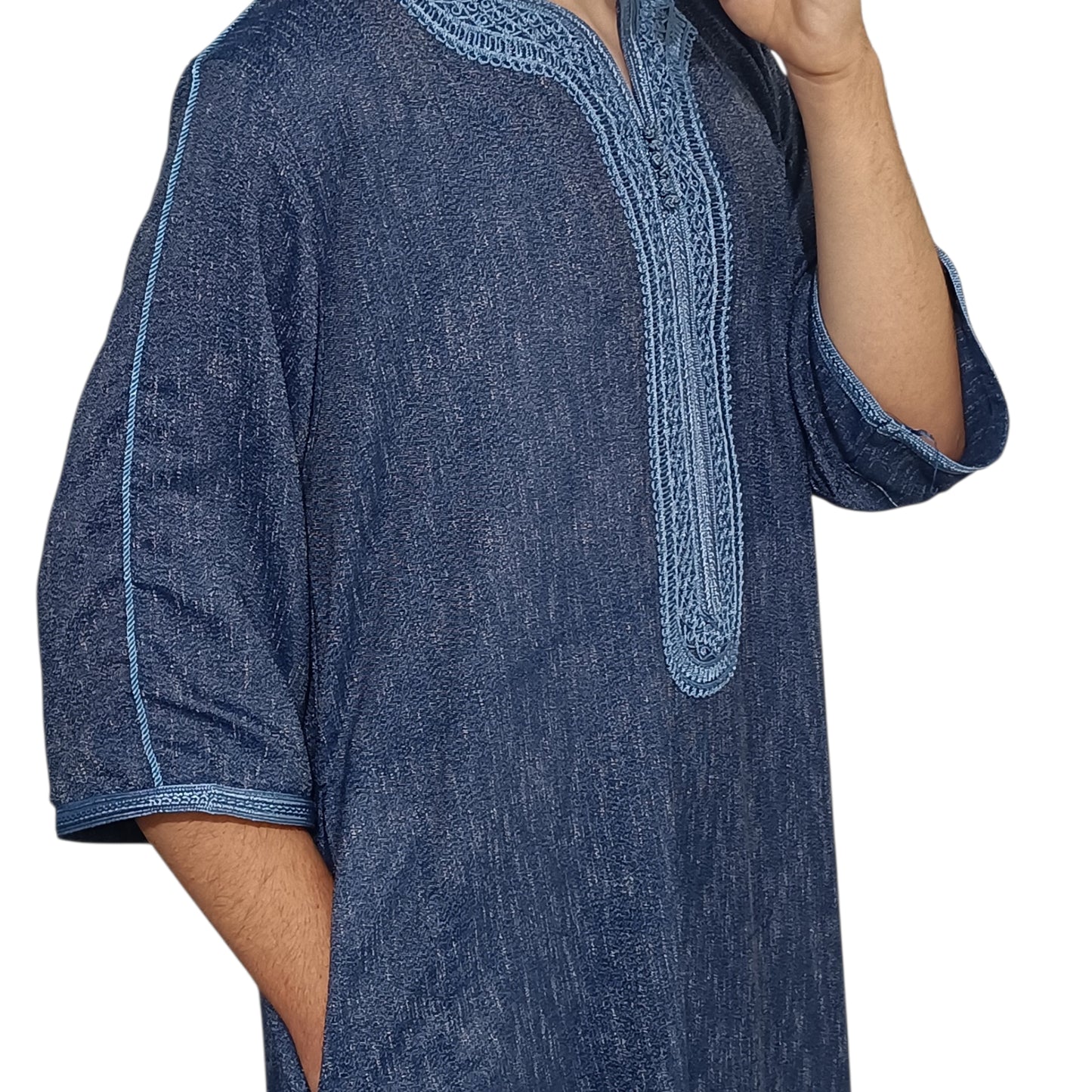Razi Thobes Moroccan Embroidered Thobe – Dark Blue