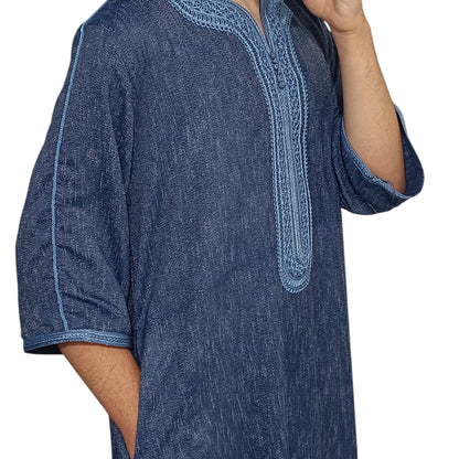 Razi Thobes Moroccan Embroidered Thobe – Dark Blue